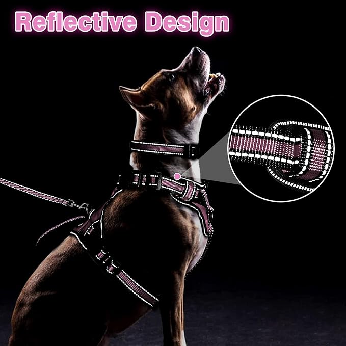 WINSEE Pet Harness Collar and Leash Set, All-in-one Reflective Dog Harness No Pull with Adjustable Buckles for Puppies, Small, Medium, Large, and Extra-Large Dogs (X-Large, Pink) - PAWPICO