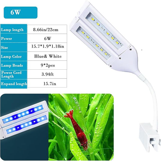 LED Aquarium Light Full Spectrum Clip Fish Tank Light Plants Light 360° Adjustable 2 Light Bar Super-Bright 6W Suitable for 10-30 Gal Fish Tank PUEUTU