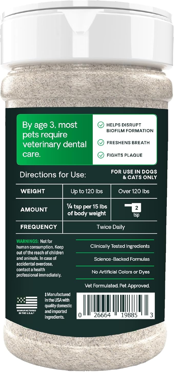 VetriScience Healthy Mouth Dog Dental Powder, Perio Support Clinically Tested Dental Supplement for Small, Medium & Large Breed Dogs, Freshen Breath, Control Plaque & Tartar, Oral Health, 4.2 oz VetriScienceLaboratories
