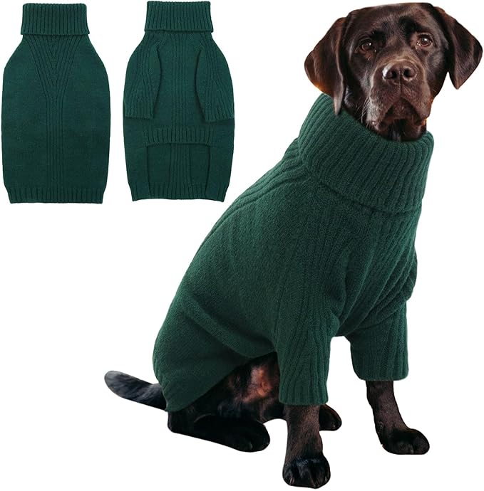 IECOii XXL Dog Sweater,Knit Big Dog Sweater Christmas,Pet Turtleneck Doggy Sweatshirt for Extra Large Dogs boy Girl,Large Size Dog Cold Weather Outfit English Bulldog Clothes for Winter,(Green XXL) - PAWPICO