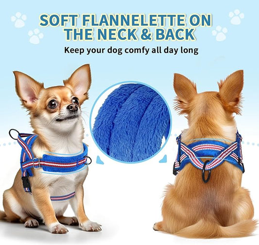 SlowTon No Pull Small Dog Harness and Leash Set, Puppy Soft Vest Harness Neck & Chest Adjustable, Reflective Lightweight Harness & Anti-Twist Pet Lead Combo for Small Medium Dogs (DB-Front Clip, XXS) SlowTon