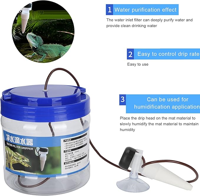 HEEPDD Reptile Water Dripper, Reptile Water Dripper Kit Plants Irrigation Devices Reptile Humidifier Watering Tool for Amphibians Bearded Dragon Lizard Turtle Snake Frog Gecko PAWPICO