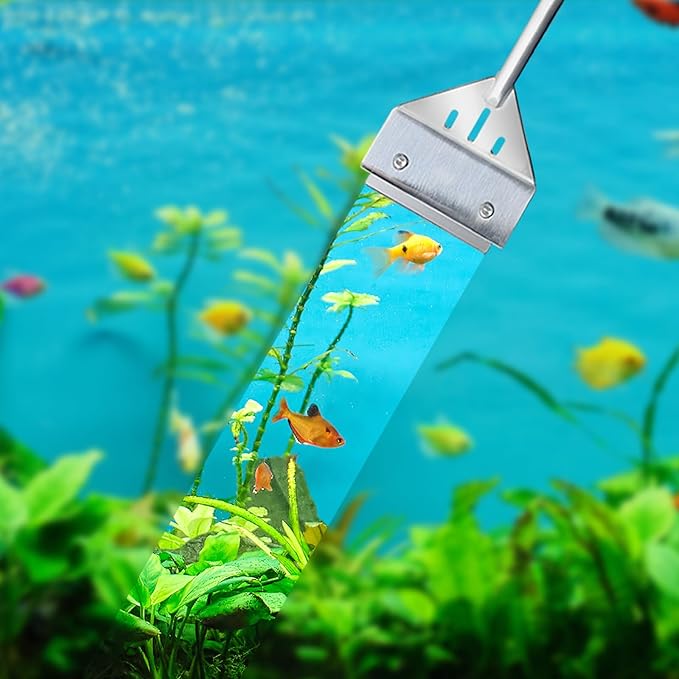 Kirecoo Algae Scraper for Glass Aquariums, 25.6" Fish Tank Cleaner, Stainless Steel Algae Scraper for Fish Tank with 10 Blades, Aquarium Glass Cleaning Tools, Cleaning Accessories Kirecoo