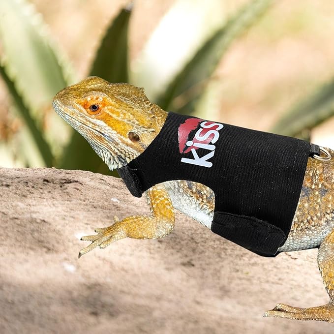 Bearded Dragon Harness and Leash Set - Adjustable Lizard Harness with Glow in The Dark Print Outdoor Traction Rope Walking Leash Reptile Halloween Costume Accessories for Small Pets (Black) SEZDEKI