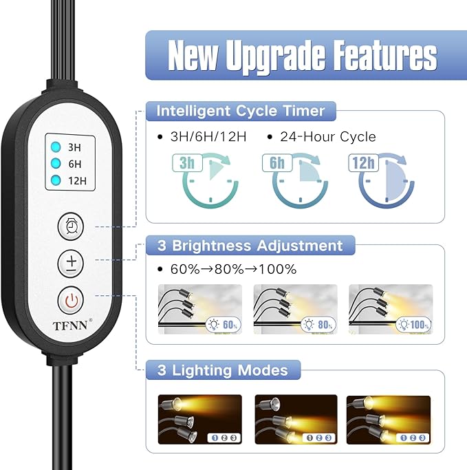 Reptile Heat Lamp, Three Head Reptile Light with Cycle Timer,UVA UVB Light, dimmable Basking lamp for Tortoise, Bearded Dragon, Lizard, Snake, E26/27 Base with 4 Bulbs (50W)-Black TFNN
