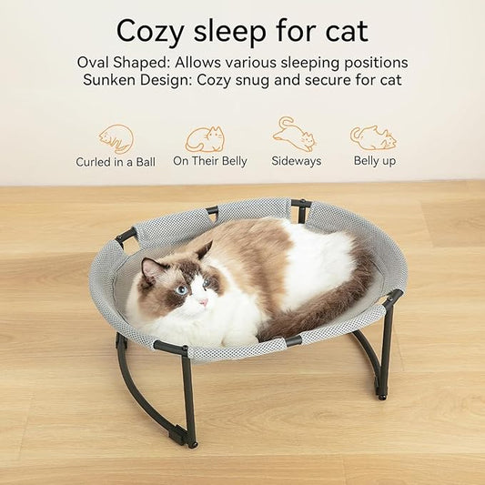 Cat Bed, Breathable Cat Hammock, Free-Standing Elevated Cat Bed for Indoors and Outdoors, Easy Assembly Cat Hammock Bed with Removable Washable Mesh for Cats up to 30 lbs, 20 in x 16.5 in x 8 in - PAWPICO