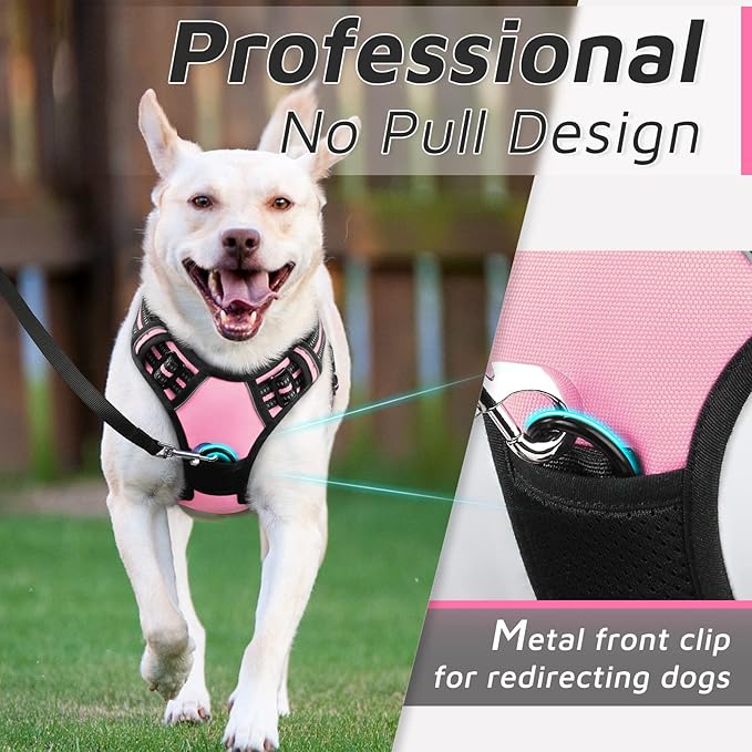 Eagloo Dog Harness Medium Sized Dog, No Pull Service Vest with Reflective Strips and Control Handle, Adjustable and Comfortable for Easy Walking, No Choke Pet Harness with 2 Metal Rings, Pink, M GoExplorewithEagloo