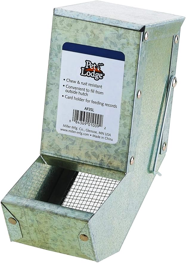 Pet Lodge® Steel Small Animal Feeder with Lid and Sifter Bottom | Cage Rabbit Feeder | Holds Several Days Worth of Food | 3 Inch PetLodge