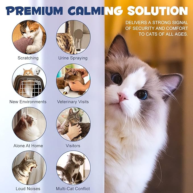 Cat Calming Pheromone Diffuser, Cat Calming Pheromones to Reduce Stress, Spraying & Scratching, 2 in 1 Cat Calming Starter Kit- 1Pack PAWPICO