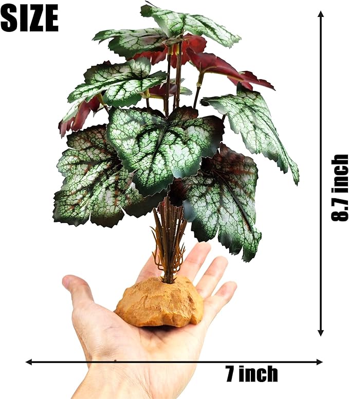 Woyrise Reptile Artificial Plants for Terrarium Decor, Amphibian Habitat Decorations Bearded Dragon Tank Accessories fit Crested Gecko Leopard Lizard Chameleon Snake Frog - Fake Green Heuchera Woyrise