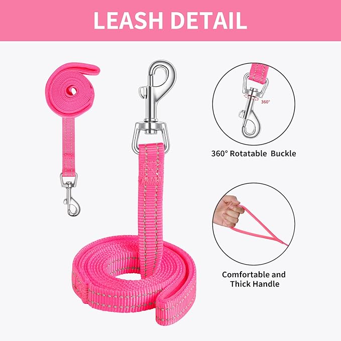 AMTOR Small Dog Harness with Leash Set, No Escape Easy Walk Puppy Harnesses for Training Walking, Step-in Reflective Soft Dogs Vest for XS S Medium Extra-Small Large Sized Dog(Fuchsia,XS) AMTOR