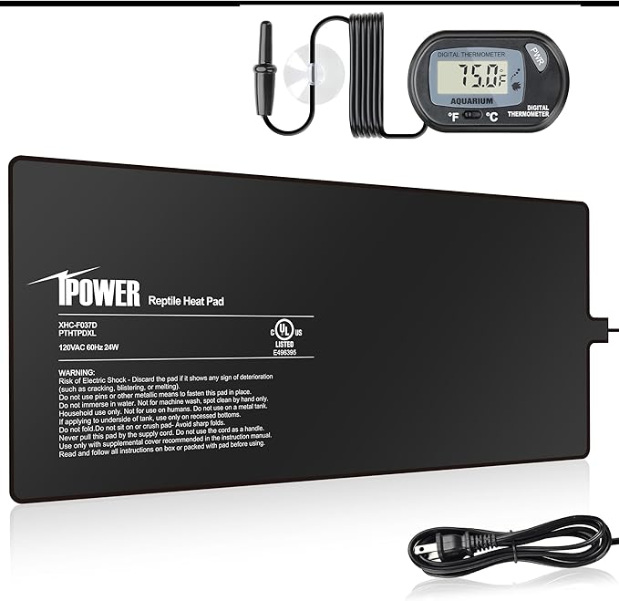 iPower 8 by 18-Inch 24W Reptile Heat Mat, LCD Digital Aquarium Thermometer, Under Tank Warmer Terrarium Heat Pad for Turtles Lizards Frogs and Other Small Animals, Multi Sizes iPower