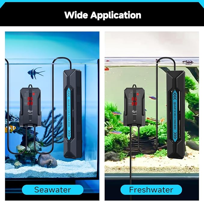 AQQA Aquarium Heater, 300W/500W/800W/1000W Submersible Fish Tank Heater with Rapid Heating Quartz Tubes and Precise Dual Digital Display Controller for Up to 200 Gallon Seawater Freshwater Fish Tank AQQA