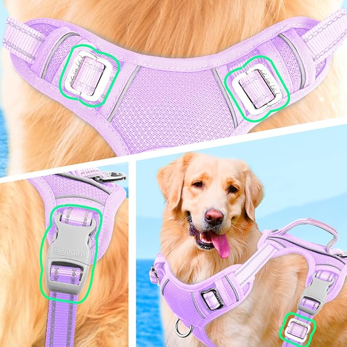 BARKBAY No Pull Dog Harness Large Reflective Dog Harness with Front Clip and Easy Control Handle for Walking Training Running with ID tag Pocket(Violet Purple,S) BARKBAY