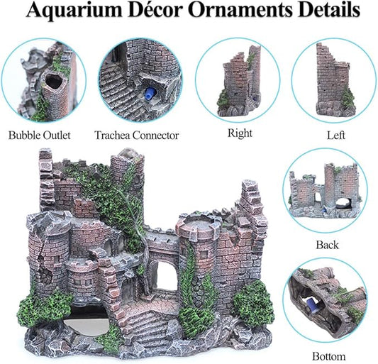 fazhongfa Aquarium Castle Air Bubbler Fish Tank Decorations for Betta Fish Ornament Small and Medium Fish Accessories Decor Betta House Toys (Air Pump is Not Include) fazhongfa