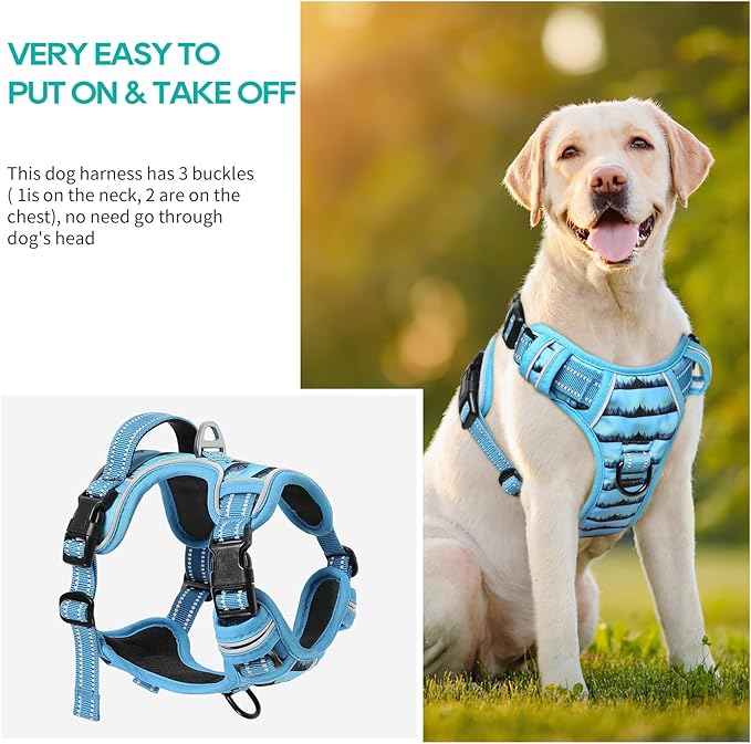 Timos Dog Harness for Lage Dogs No Pull,Front Clip Dog Walking Harness with Reflective Adjustable Soft Padded Vest and Easy Control Handle,No-Choke Pet Harness with 2 Metal Rings,Morning,L Timos