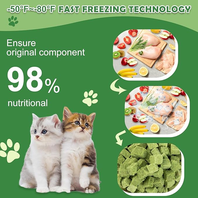 Cat Grass Treats Cubes - 80g Natural Freeze Dried Cat Grass Teething Stick Cat Treats Snacks Edible Cat Chew Toys for Hairball Removal Teeth Cleaning - PAWPICO