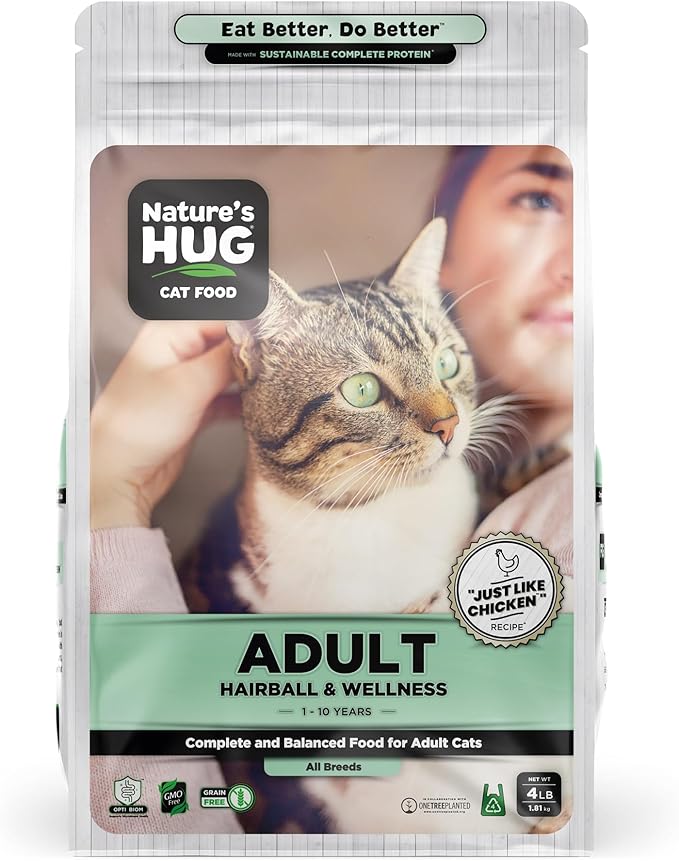 Nature's HUG Dry Cat Food, for Adult-All Breeds, 4 lb. Bag, Just Like Chicken Recipe, Grain Free & Hypoallergenic, Supports Microbiome Health, Sustainable Complete Protein & Balanced Nutrition - PAWPICO