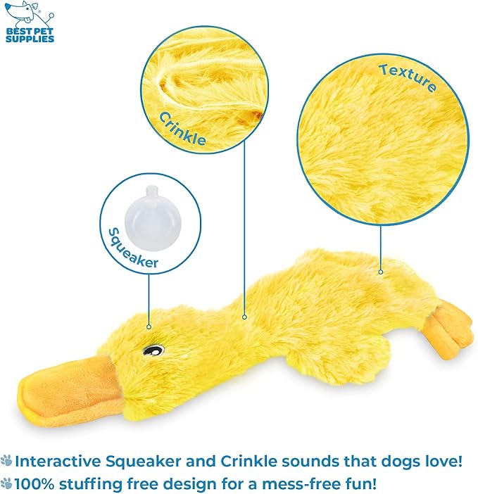 Best Pet Supplies Crinkle Dog Toy for Small, Medium, and Large Breeds, Cute No Stuffing Duck with Soft Squeaker, Fun for Indoor Puppies and Senior Pups, Plush No Mess Chew and Play - Yellow - PAWPICO