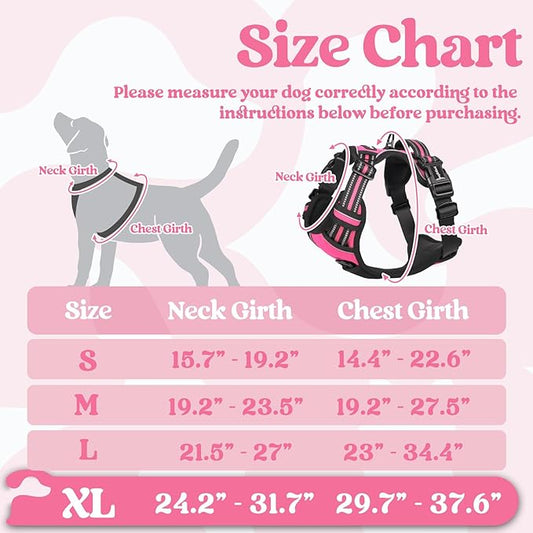 rabbitgoo Dog Harness for Large, No Pull Pet Harness with 3 Buckles, Adjustable Soft Padded Pooch Vest with Instant Control Handle, Easy Walking Reflective Pet Vest for Extra Large Dogs,Rose Pink, XL rabbitgoo