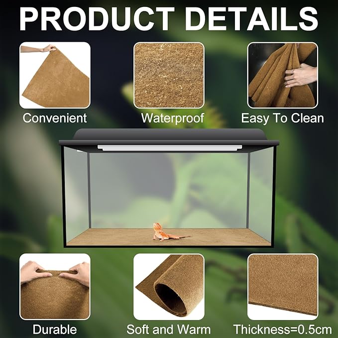 Haull 4 Pcs Reptile Carpet Pet Terrarium Floor Liners Bedding Substrate Liner Supplies Reptile Cage Mat Tank Accessories for Lizard Bearded Dragon Tortoise Snake Leopard (47 x 24 Inch, Coffee) Kedauud