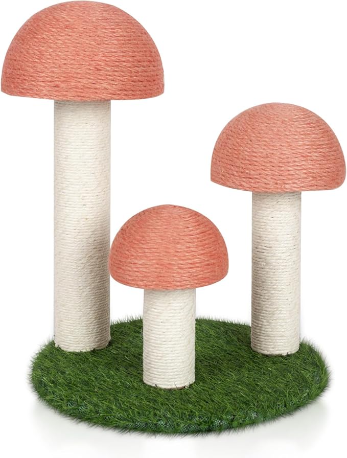 PowerKing Cat Scratching Post, Mushroom Claw Scratching Post for Cat, Natural Sisal Cat Scratchers with 3 Mushroom Pole, Cat Interactive Toys - PAWPICO