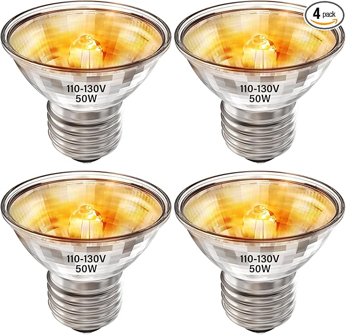 50W Turtle Reptiles Heat Lamp Bulb,4-Pack UVA UVB Heating Bulbs for Reptiles and Amphibian Tanks,Terrariums and Cages,Works with Various E26 Base Lamp Fixtures PAWPICO