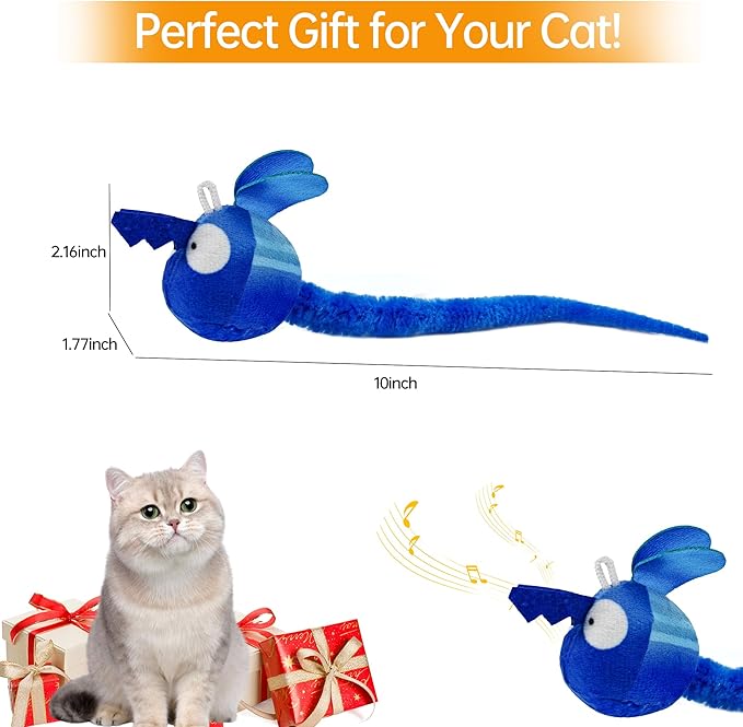 Chirping Cat Toys Hanging Cat Feather Toy - Catnip Interactive Cat Toys for Indoor Cats - Automatic Cat Toy for Cat Exercise & Kicker to Self Play (Blue Pangpang) - PAWPICO