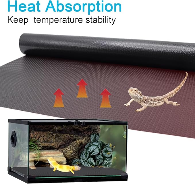 Reptile Carpet Bedding, 17.7 x 78.7 Inches Cuttable Reptile Terrarium Substrate Liner, Bearded Dragon Tank Accessories, Reptile Tank Mat for Leopard Gecko, Lizard, Snake and Tortoise, Black PAWPICO