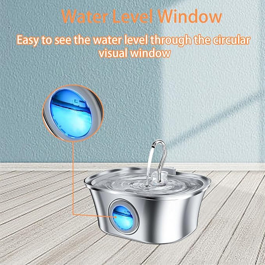 Stainless Steel Cat Water Fountain, 108oz/3.2L Cat Water Fountain with Filter, Automatic Cat Water Fountain with Ultra-Silent Pump, Water Level Window, Cat Feeding & Watering Supplies - PAWPICO