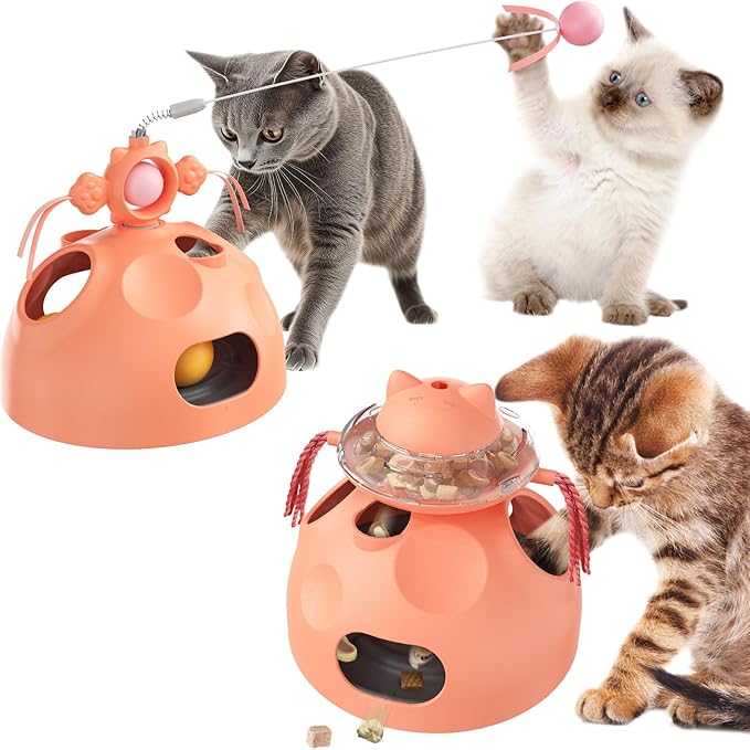 4 in 1 Cat Puzzle Toy for Indoor Cats, Cat Treat Puzzle, Modular Design with Cat Puzzle Feeder, Ambush Wand Dancer, Hide Rolling Ball Maze,Spinning Ball, Cat Enrichment Toys for Indoor Cats - PAWPICO