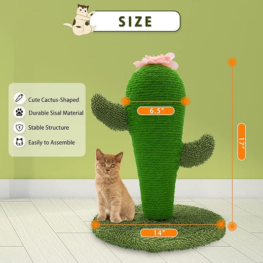 AUSCAT Cat Scratching Post, Cute Cactus Scratching Post, Nature Sisal Cat Scratcher for Indoor Cats and Kittens - PAWPICO