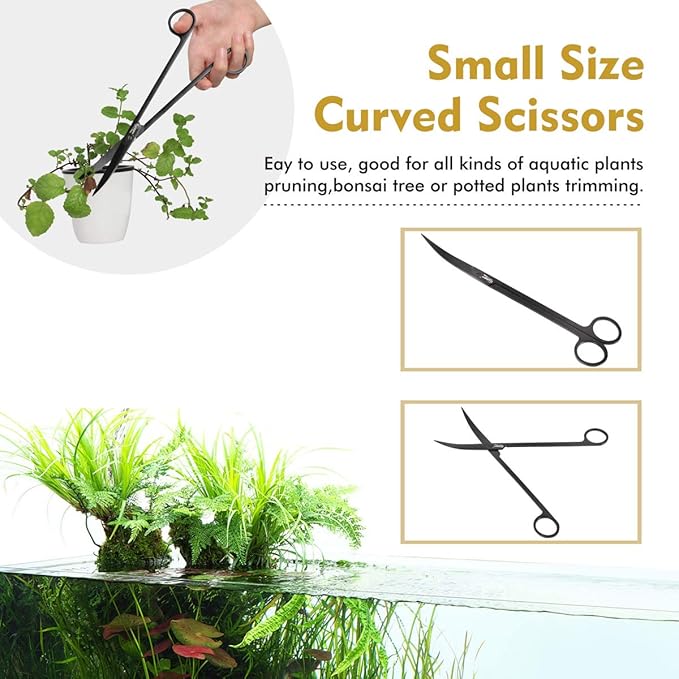 hygger Long Stainless Steel Premium Aquarium Tools, 4 PCS Aquatic Plant Tweezers Scissors Spatula Kits Comes with 1 Cleaning Cloth, for Fish Tank Starters hygger