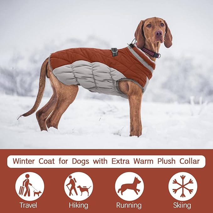 FUAMEY Dog Coat,Warm Dog Jacket Winter Coat Paded Dog Fleece Vest Reflective Dog Cold Weather Coats with Built in Harness Waterproof Windproof Dog Snow Jacket Clothes with Zipper Brown XXX-Large - PAWPICO