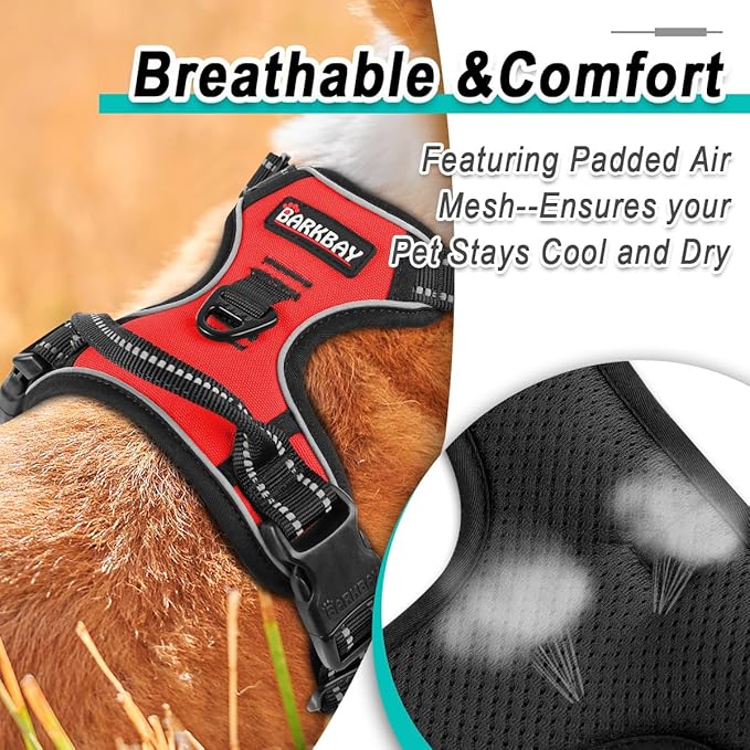 BARKBAY Dog Harness No Pull for Small Dogs - Adjustable, Reflective, Comfortable, No Choke, Heavy-Duty - Perfect for Outdoor Training, Walking, and Hiking - Strong & Durable - S & Red BARKBAY