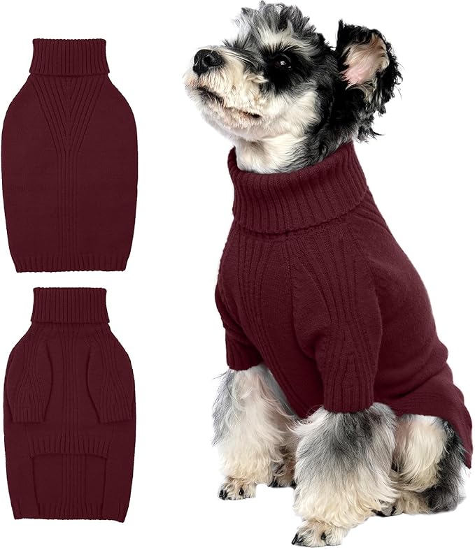 IECOii Dog Sweater,Dog Sweaters for Medium Dogs Girls Boys,Doggie Sweater Christmas,Pet Sweatshirt Knitwear Outfit for Holiday,KnitTurtleneck Warm Clothes for French Bulldog,Boston Terrier(Wine-red,M) - PAWPICO
