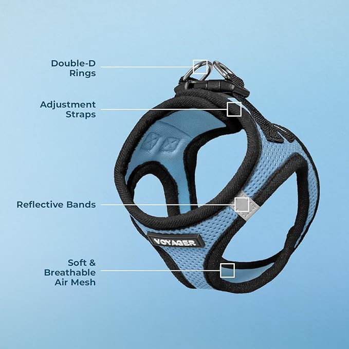 Voyager Step-In Air Dog Harness - All Weather Mesh, Reflective, No Pull Harness for Small, Medium Dogs, Cats - Secure with Hook & Loop Fastener, Buckle, Double D-Rings - Baby Blue/Black Trim, XXXS BestPetSuppliesLLC