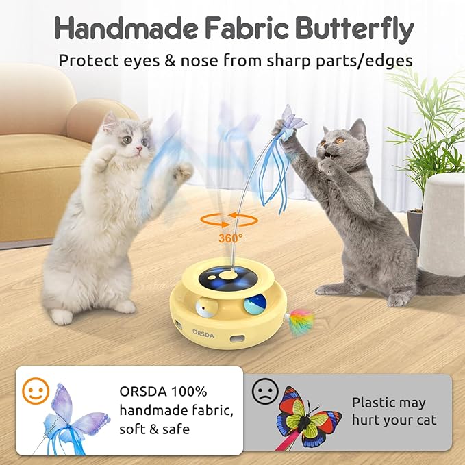 ORSDA Cat Toy, 3-in-1 Automatic Cat Toys for Indoor Cats, Electronic Whack a Mole, Fluttering Butterfly,Track Balls Kitten Toy, Rechargeable Power Interactive Feather Toys for All Breeds - PAWPICO