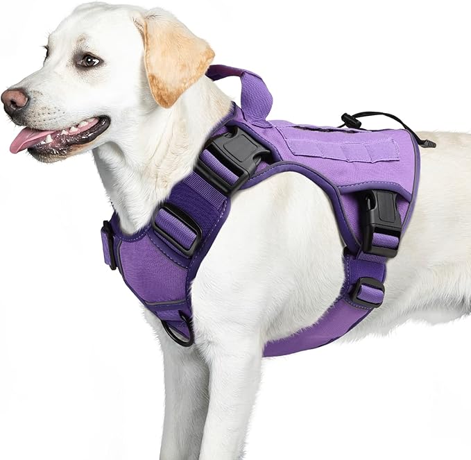 WINGOIN Purple Tactical Dog Harness Vest with Handle Tactical Dog Harness for Large Dogs No Pull Adjustable Pet Harness Reflective K9 Military Service Dog Harnesses for Walking Hiking Training (L) WINGOIN