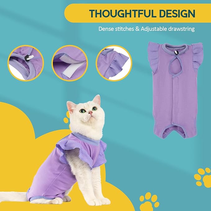 Avont Cat Recovery Suit - Post-Surgery Onesie for Cats, Alternative to Cone of Shame, Protective Spay Suit for Female Kitten, Ideal for Healing and Skin Conditions -Purple(S) Avont
