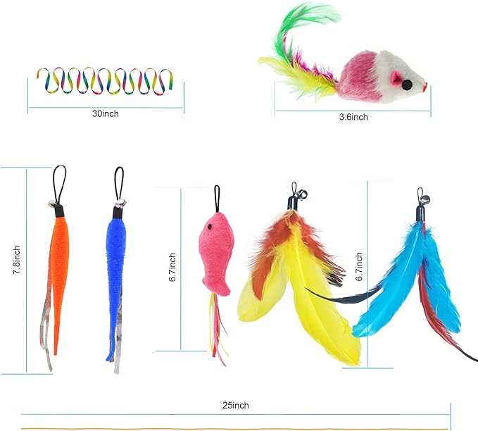 ZPH Cat Toys,Interactive Feather Variety Pack for Cats Wand Kitten Toy-Includ Cat Exercise Toy Fluffy Mouse Worms&Fish - PAWPICO