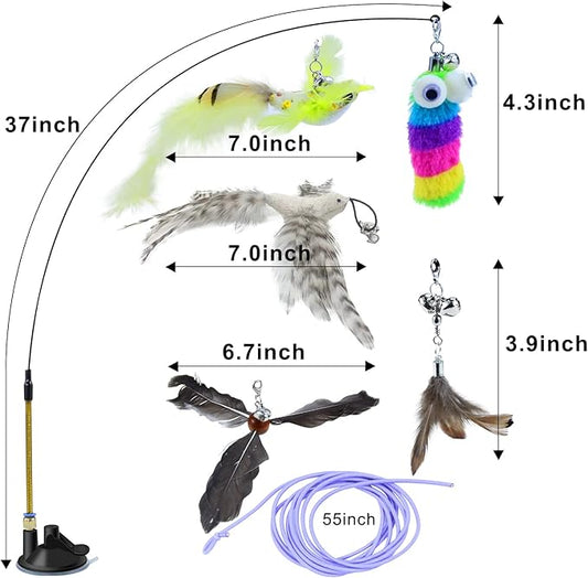 Interactive Bird Simulation Cat Toy Set Suction Cup Cat Wand Toy for Indoor Cats Suitable for Kitten to Play Exercise - PAWPICO