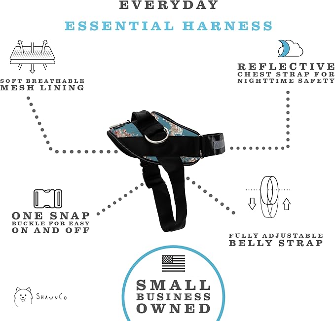ShawnCo Essential Dog Harness, No-Pull Pet Vest with 3 Leash Clips, No Choke, Reflective, Adjustable and Padded, for Easy Walking and Training for Small, Medium and Large Dogs (Freckle's Garden, XS) SHAWNCO