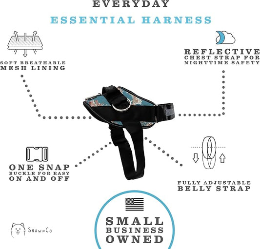 ShawnCo Essential Dog Harness, No-Pull Pet Vest with 3 Leash Clips, No Choke, Reflective, Adjustable and Padded, for Easy Walking and Training for Small, Medium and Large Dogs (Freckle's Garden, S) SHAWNCO