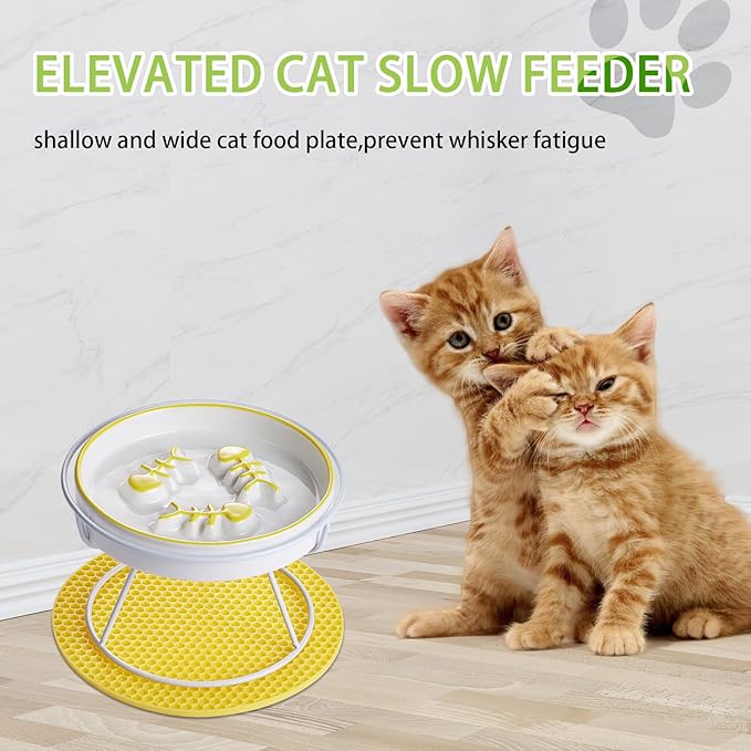 Ceramic Cat Slow Feeder,Cat Bowl for Indor Cat,Elevated Cat and Dog Slow Feeder Bowl for Food and Watter,Cat Dish,Cat Plate for Dry and Wet Food Whisker Friendly,Cat Feeding &Watering Supplies - PAWPICO