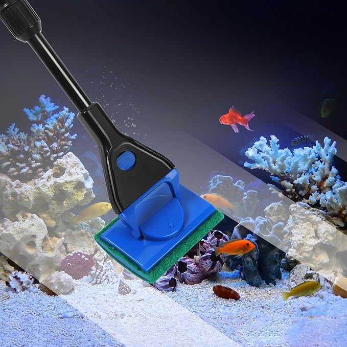 AQUANEAT Aquarium Cleaning Tools, Fish Tank Cleaning Kit with Adjustable Long Handle, 5 in 1 Tools Including Fish Net, Algae Scraper (Adjustable) Aquaneat