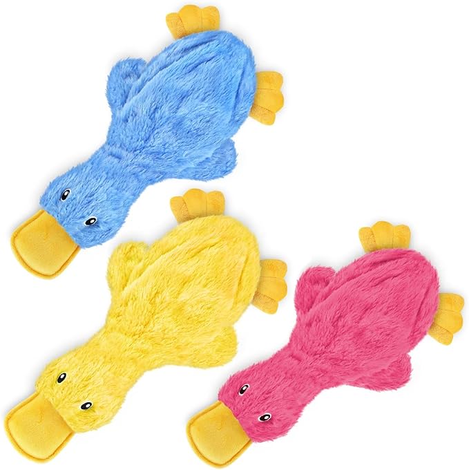 Best Pet Supplies Crinkle Dog Toy for Small, Medium, and Large Breeds, Cute No Stuffing Duck with Soft Squeaker, Fun for Indoor Puppies and Senior Pups, Plush No Mess Chew and Play - Yellow,Blue,Pink - PAWPICO