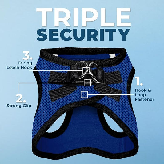 Voyager Step-in Air Dog Harness - All Weather Mesh, Reflective, No Pull Harness for Small, Medium Dogs, Cats - Secure with Hook & Loop Fastener, Buckle, Double D-Rings - Royal Blue/Black Trim, S BestPetSuppliesLLC