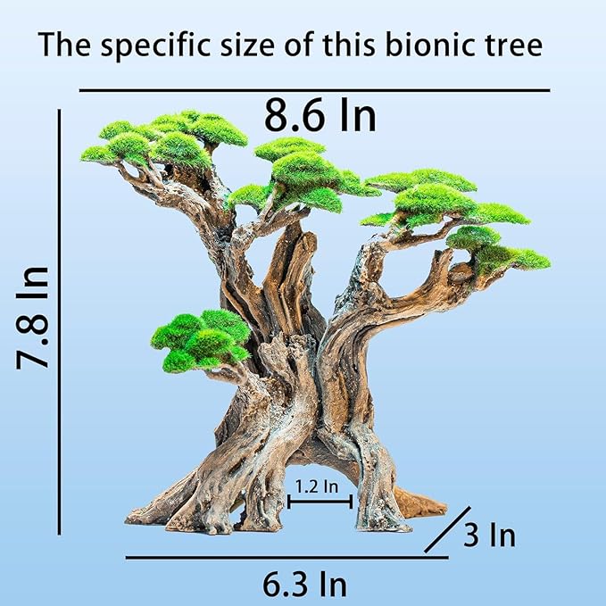 Fish Tank Decor- Bonsai Tree of The Forest with Faux Moss- Aquarium Rocks Aquascaping- Made of Sandstone, 8.8 x 4.3 x 7.8 inches Novelsite