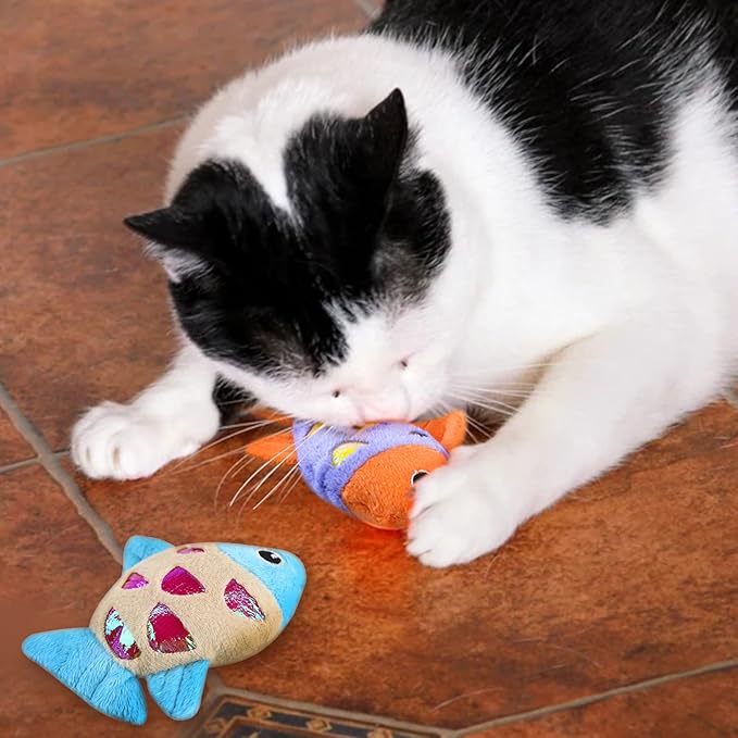Andiker Cat Catnip Toys, 2pcs Small Cat Fish Toys with Crinkle Shine Ring Paper to Make Sound to Catch Your Cats Eyes and for Your Cats to Chew and Catch Interactive Cat Toys for Indoor Cat (2pc) - PAWPICO